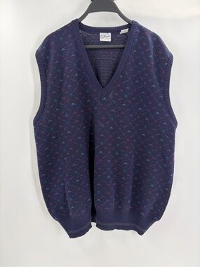 Men's Maglificio Florence merino wool Navy Patterned V-Neck Sweater vest xl